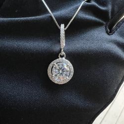 New Moissanite 10H10A Pendant Necklace 1CT,18K White Gold Plated Sterling Silver
