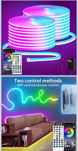 100FT RGB LED neon Rope Lights LED neon Lights with Remote/APP Control 24V IP65 Waterproof Flexible Neon LED Strip Lights for Bedroom Room Outdoors De