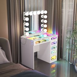 Vanity set White finish, Bluetooth mirror, RGB Light top and drawers. New Especial price