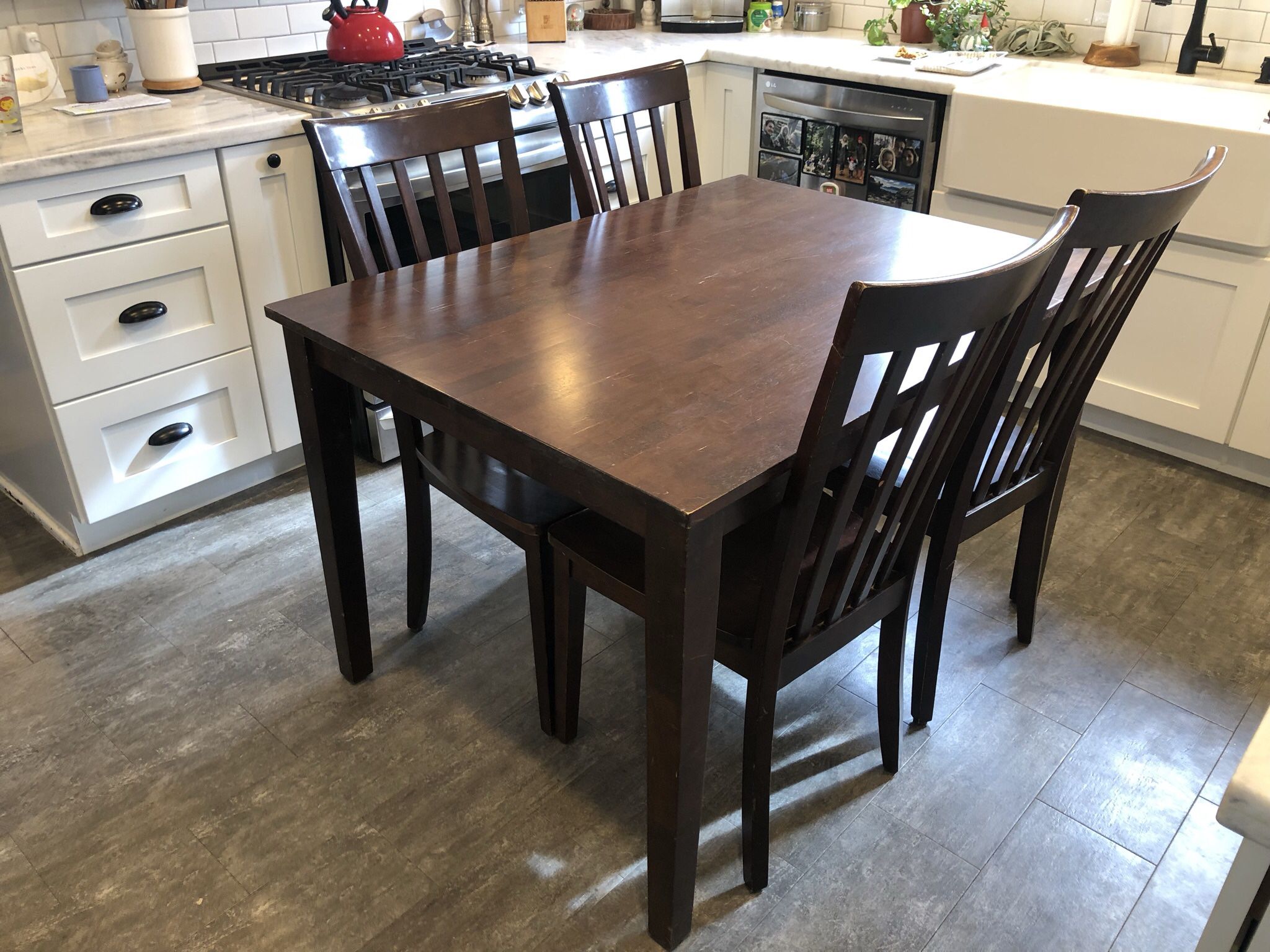 Dark Wood Table and Four Chair Set