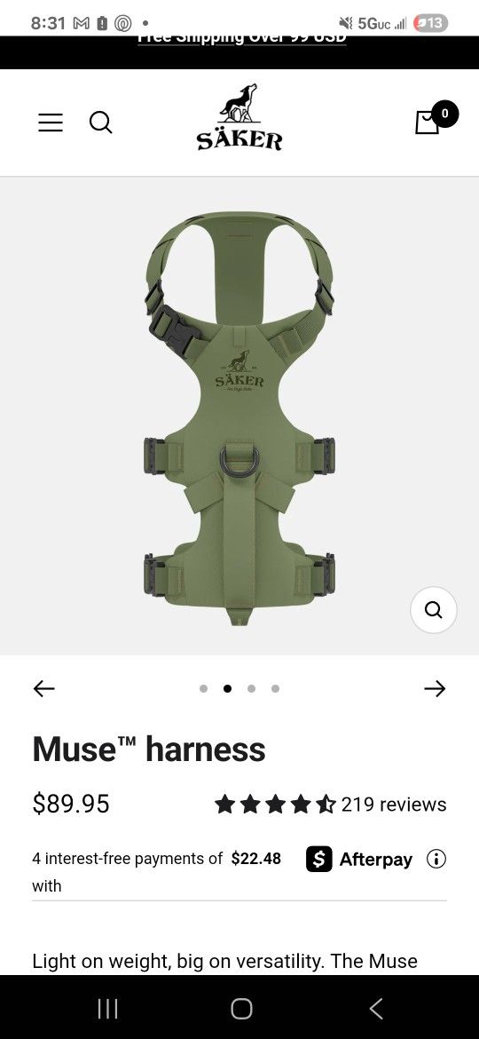 Saker Dog Harness.  Sz Large