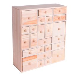 Wooden DIY Countdown to Advent Calendar with 24 Drawers,Craft Storage Desktop Organizer,Apothecary Cabinet or Unfinished Wood Kids Craft Idea,14in x 1
