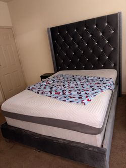 Queen Bed Frame with Tufted Headboard