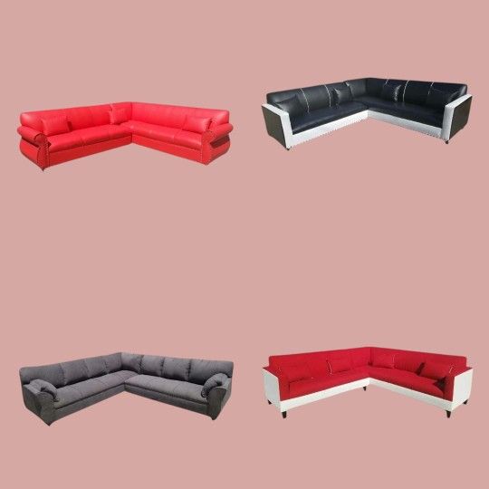BRAND NEW 9x9ft SECTIONAL COUCH SOFA Red, BLACK LEATHER , CUSTOM MADE AVAILABLE 