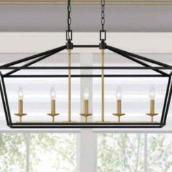 Home Decorators Weyburn 5-Light Black and Gold Caged Rectangular Chandelier