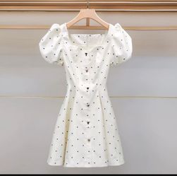 size：L. Zhuo Ya French 24 summer new light luxury dress sweet love polka dot bubble short sleeve ski