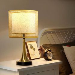 18 in. Gold, Black Bedside Vintage with Double Layer Wire Cloth Cover Lampshade Nightstand Lamps Table Lamp