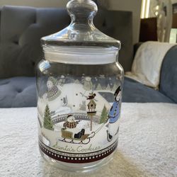 PRINCESS HOUSE-CHRISTMAS GLASS COOKIE JAR/CANISTER