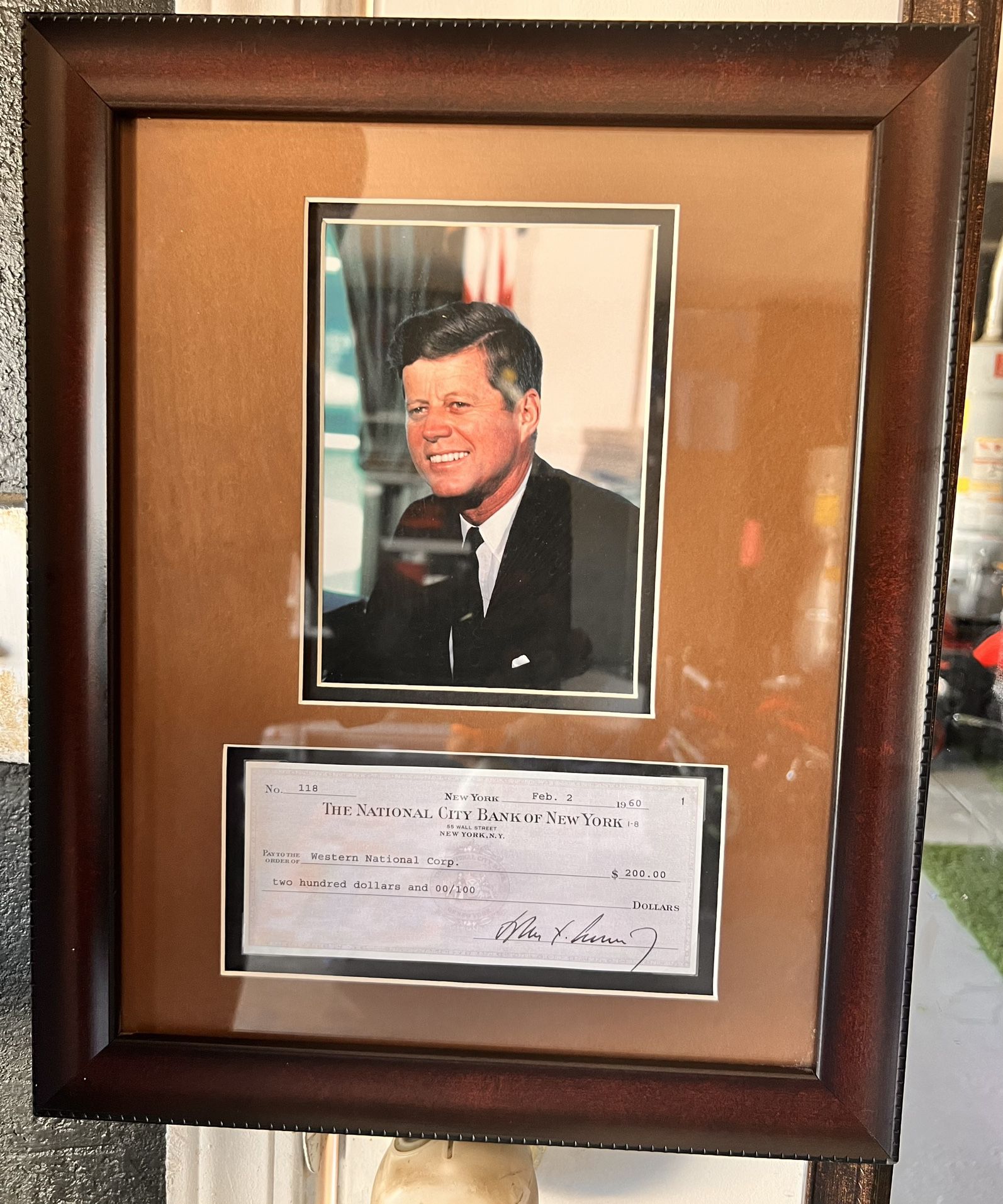 John Kennedy "  Signed Check Framed 