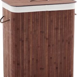 Folding Bamboo Laundry Hamper with Lid, 28 Gal, 106L Wooden Laundry Basket with Washable Liner Bag