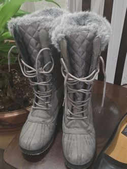 Gray Quilted Faux Fur Winter Snow Boots