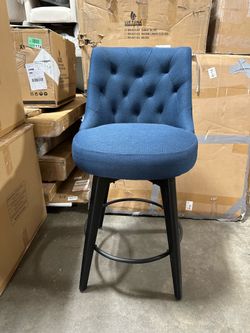 Navy Blue Fabric Swivel Barstool Set of 2