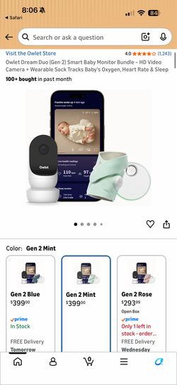 Owlet monitor Duo Camera and sock