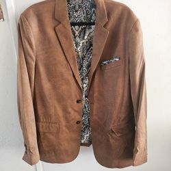 MEN'S PAISLEY AND GRAY BLAZER JACKET SIZE 42R BAIGE COLOR
