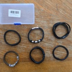 5-Pc Braided Black Leather Bracelet Set w/ 1 Tokyo Ghoul Bracelet