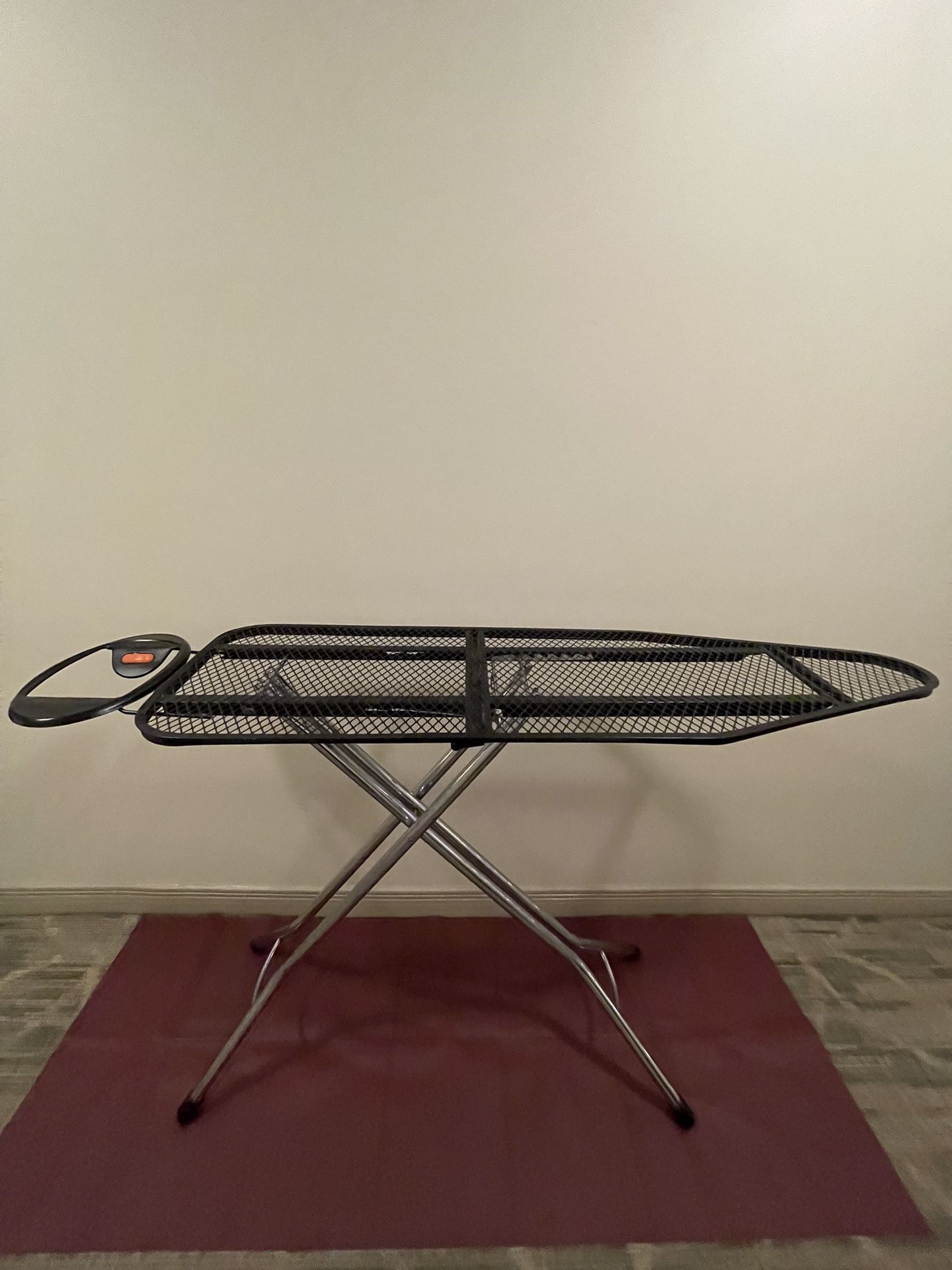 Large, BLACK Ventilated-Metal, Adjustable-Height Ironing Board with Iron Caddy - price as posted is firm.