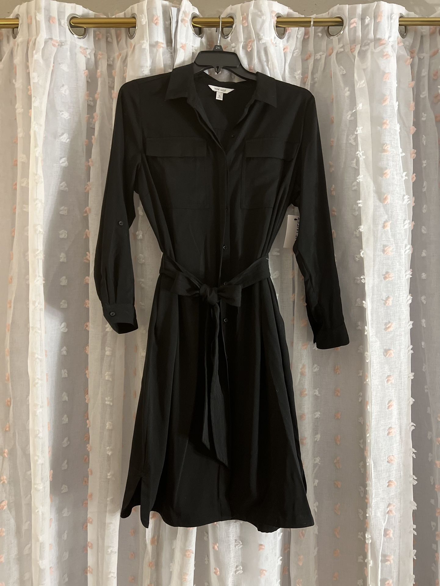 NWT NINE WEST BLACK BUTTON SHIRT DRESS WITH BELT