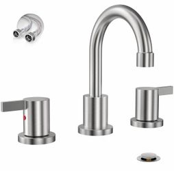 Widespread 8 Inch Lead-Free Brushed Nickel Stain-Resistant Bathroom Faucet(Stainless Steel), 2 Handle 3 Hole Swivel Spout RV Bathroom Vanity Sink Fauc