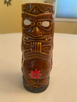 Tiki Lin - Tiki Mug Ceramic Cup Hawaiian Luau Full Body Star Belly 7" Brown