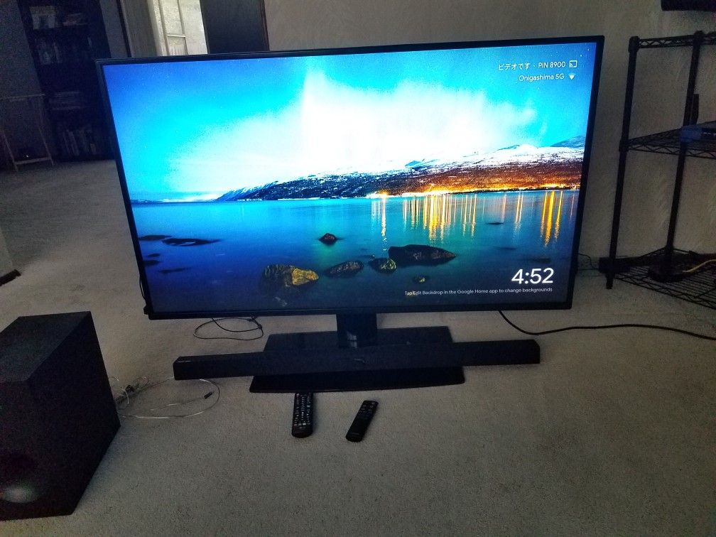 LG HDTV 49 inch 1080p with Samsung sound bar and Chromecast