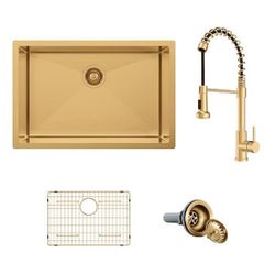 Glacier Bay 30 in. Gold Undermount Kitchen Sink with Spring Neck Faucet