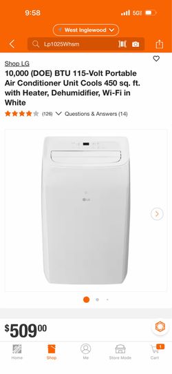 LG 10,000 (DOE) BTU 115-Volt Portable Air Conditioner Unit Cools 450 sq. ft. with Heater, Dehumidifier, Wi-Fi in White