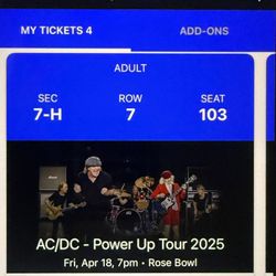 Two AC/DC Tickets For Today Pasadena Garden Bowl