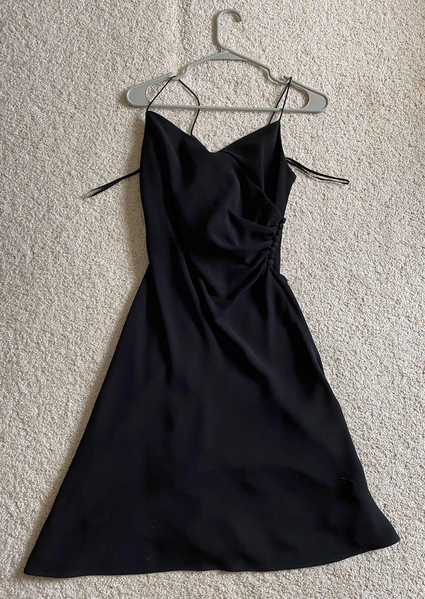 Little Black Dress with Spaghetti Straps and Bunched/Buttoned Side Detail