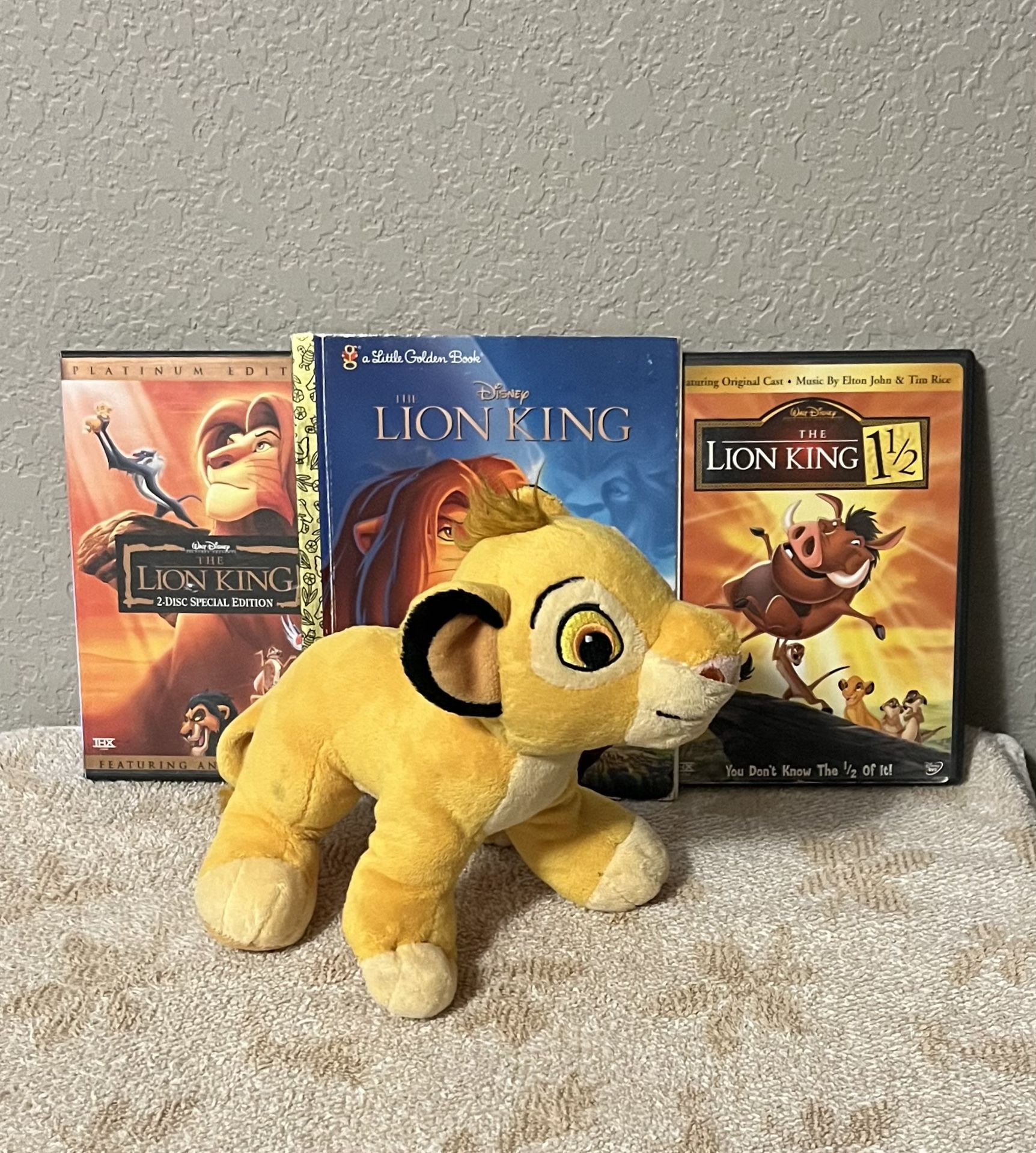 Lion King DVDS, Book +Plush (Lot of 4)