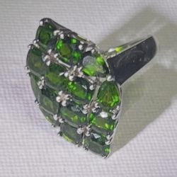 Chrome Diopside Cluster Ring – Sterling Silver – Size 8
