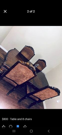 Dinning room table with 6 chairs and extra leaf to make it bigger from Ashlys verry nice heavy well taken care off  $450.