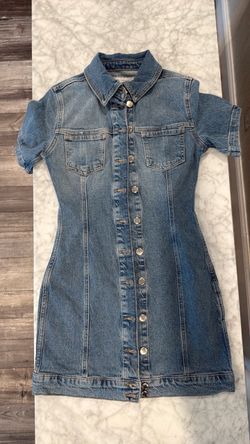 Denim Mini Dress Short Sleeve Button-Up