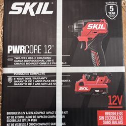 SKIL PWR CORE 12V 1/4in. Brushless Impact Driver Kit (Battery + USB-C Charging) NEW 