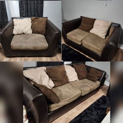 3 Piece Sofa Couch Set Dark Brown Beige