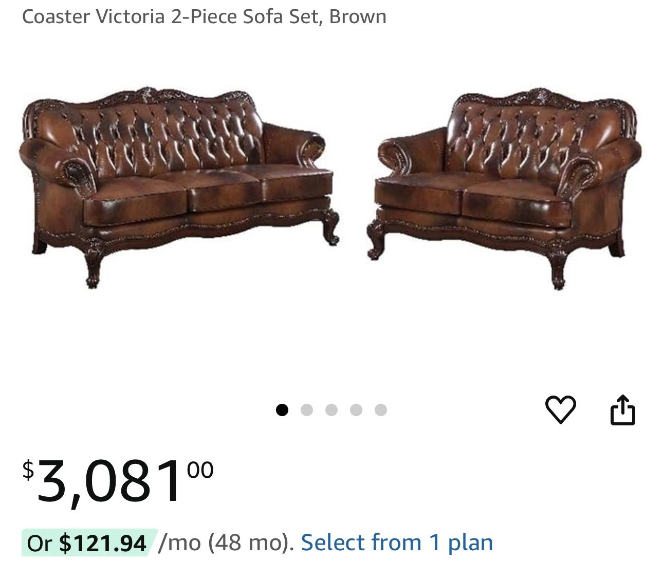 Coaster Victoria 2-Piece Sofa Set, Brown