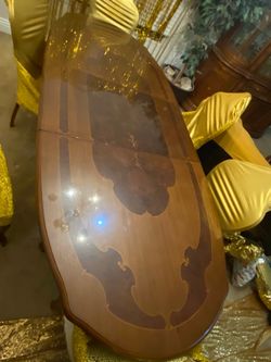 Antique inlaid wood dining table