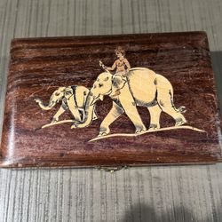 Vintage wood trinket box with elephants