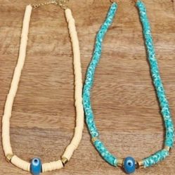 UNIQUE HEISHI BEADS NECKLACE WITH GLASS EVILEYE PROTECTION PENDANT. ( $10 EACH )
