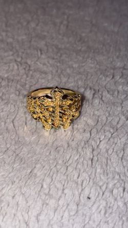14k Gold Plated Nugget Ring Cross