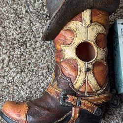 New!! Cowboy Boot Resin Birdhouse And Decorative Sign