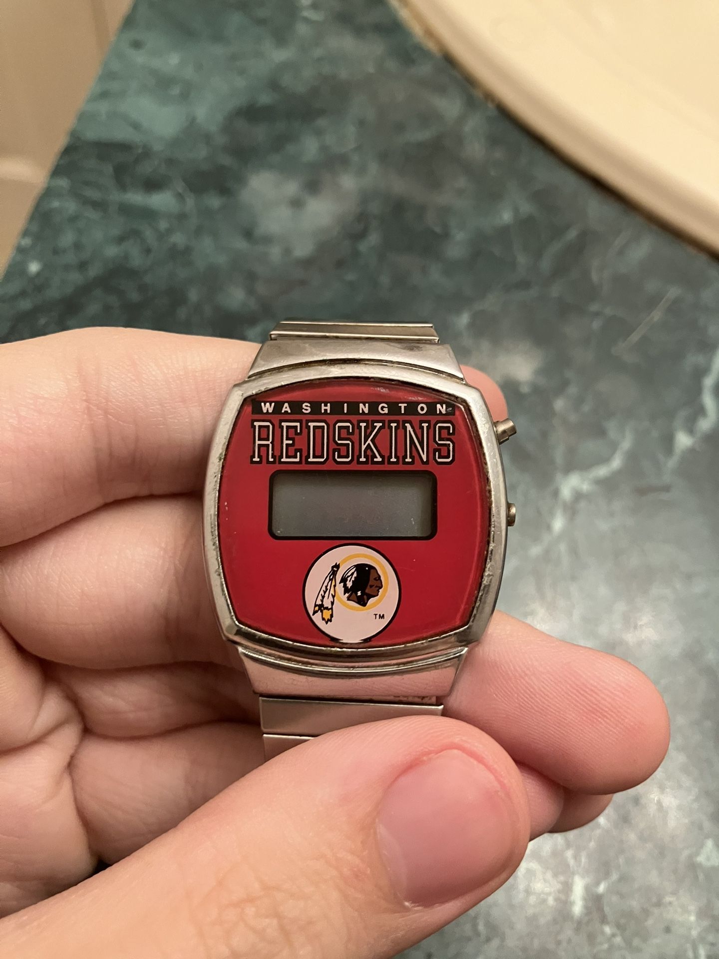 Vintage Redskins Watch Digital For Parts Mens 1980s Superbowl Steel