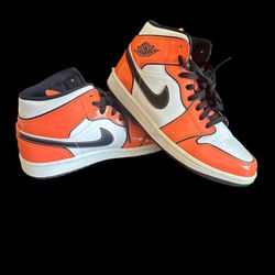 Air Jordan 1 Mid Signal Orange Patent Leather Sneaker