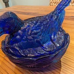 Antique Heisey Glass Cobalt Blue Nesting Dove