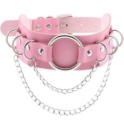 Light Pink Faux Leather Choker w/ Tassel Chain Adjustable Strap for Music Festival Raves 