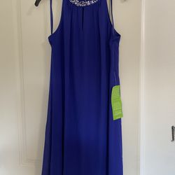 Embellished Neck Blue Dress Size 4