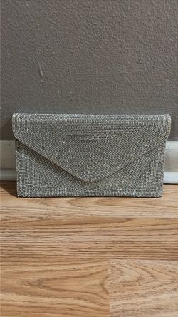 Silver Rhinestone Envelope Clutch Purse