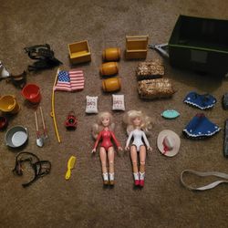2 Vintage Rodeo Cowgirl 6" Dolls & Accessories Playset 