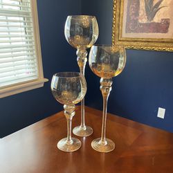 Amber Glass Candle Holders/Wine Goblets - Set of 3 