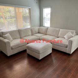 Corduroy Sectional Sofa With Ottoman