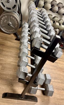 Set: Rack & Hex Cast Iron Dumbbells 10s to 55s In NEW Condition. Total: 650 pounds + Rack [Need a truck to pick up; is Big]
